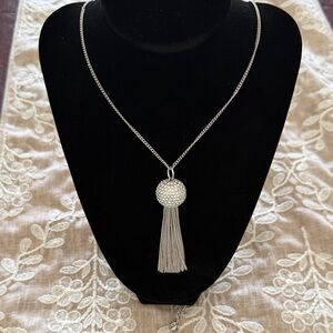 Touchstone Crystal Silver Crystal Tassel Pendant Necklace